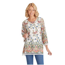 Alternate image Long Sleeve Embroidery on Net-Scoop Neck Long Fit Tunic