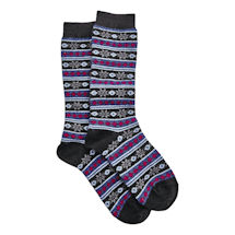 Alternate image for Women's Alpaca Wool Socks - Winter Snowflakes & Stripes