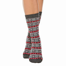 Alternate Image 2 for Women's Alpaca Wool Socks - Winter Snowflakes & Stripes