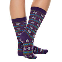 Alternate Image 1 for Women's Alpaca Wool Socks - Winter Snowflakes & Stripes