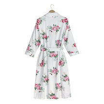 Alternate Image 1 for Rose Print Flannel Robe - 3/4-Length Sleeve White Floral Kimono