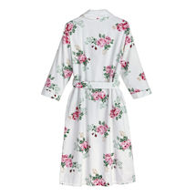 Alternate Image 3 for Rose Print Flannel Robe - 3/4-Length Sleeve White Floral Kimono