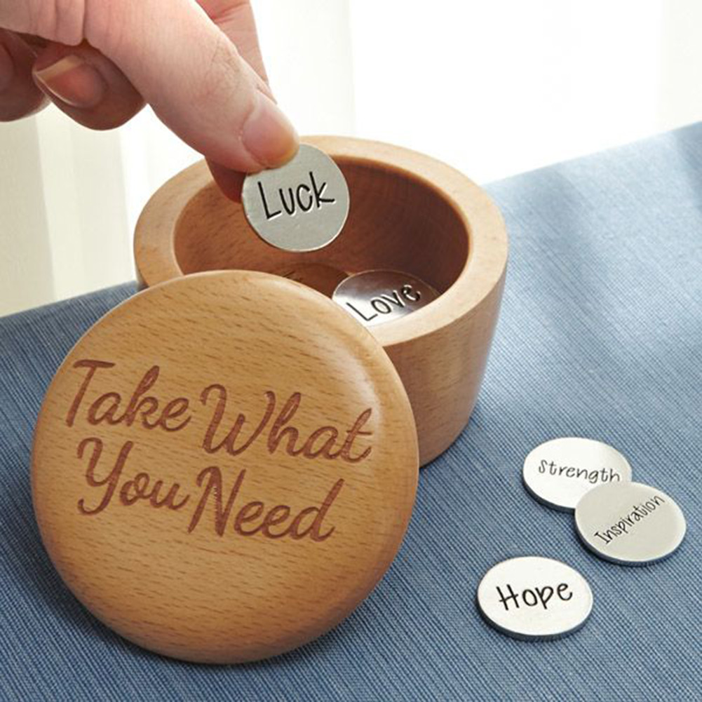 Take What You Need Wooden Box and Inspirational Coins 